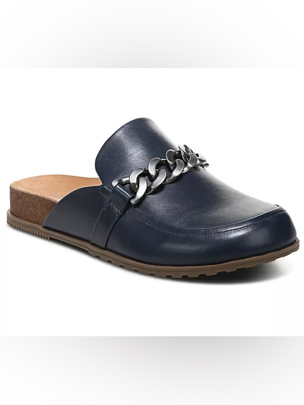 Vionic Georgie Navy Blue Chain Leather Mules Size Women’s 8